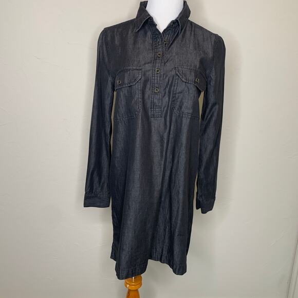 Black Chambray Shirt Dress Sz Small Preppy Classic - Picture 1 of 9